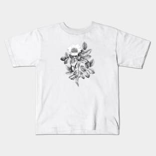 Wild Rose Flower Black & White Illustration Kids T-Shirt